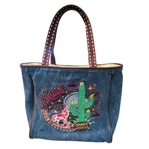 Consuela Handbags - Consuela Marfa Collection Dolly Denim Tote Rare Find Bag Cactus Horse Embroidery